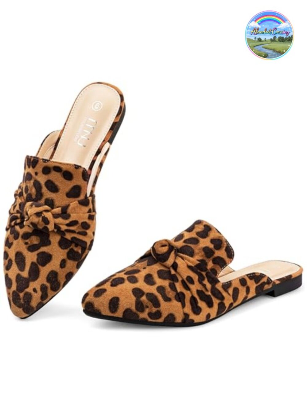 Pointed Toe Mules with Bow Knot Suede Backless Loafers Memory Foam Slip On